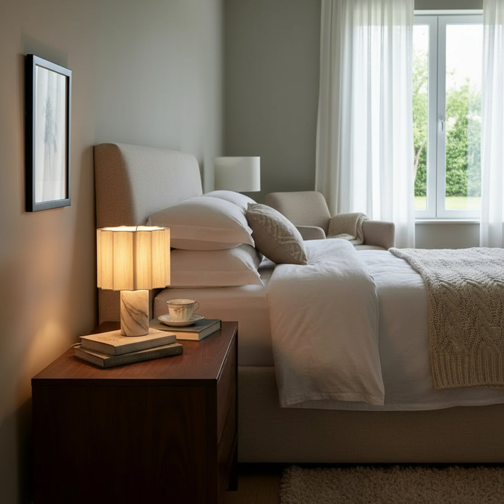 Minimalistyczna marmurowa lampa stołowa