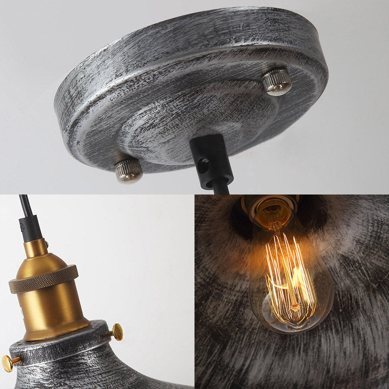 Industrialna lampa wisząca z metalowym kloszem w kolorze szarym