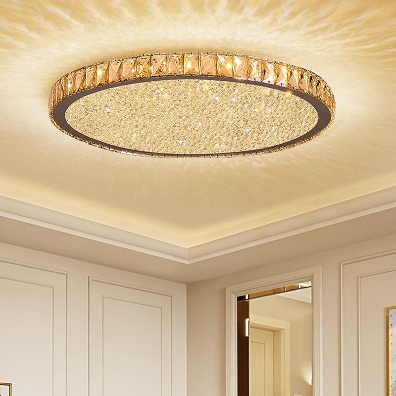 Lampe de plafond ronde avec abat-jour en cristal