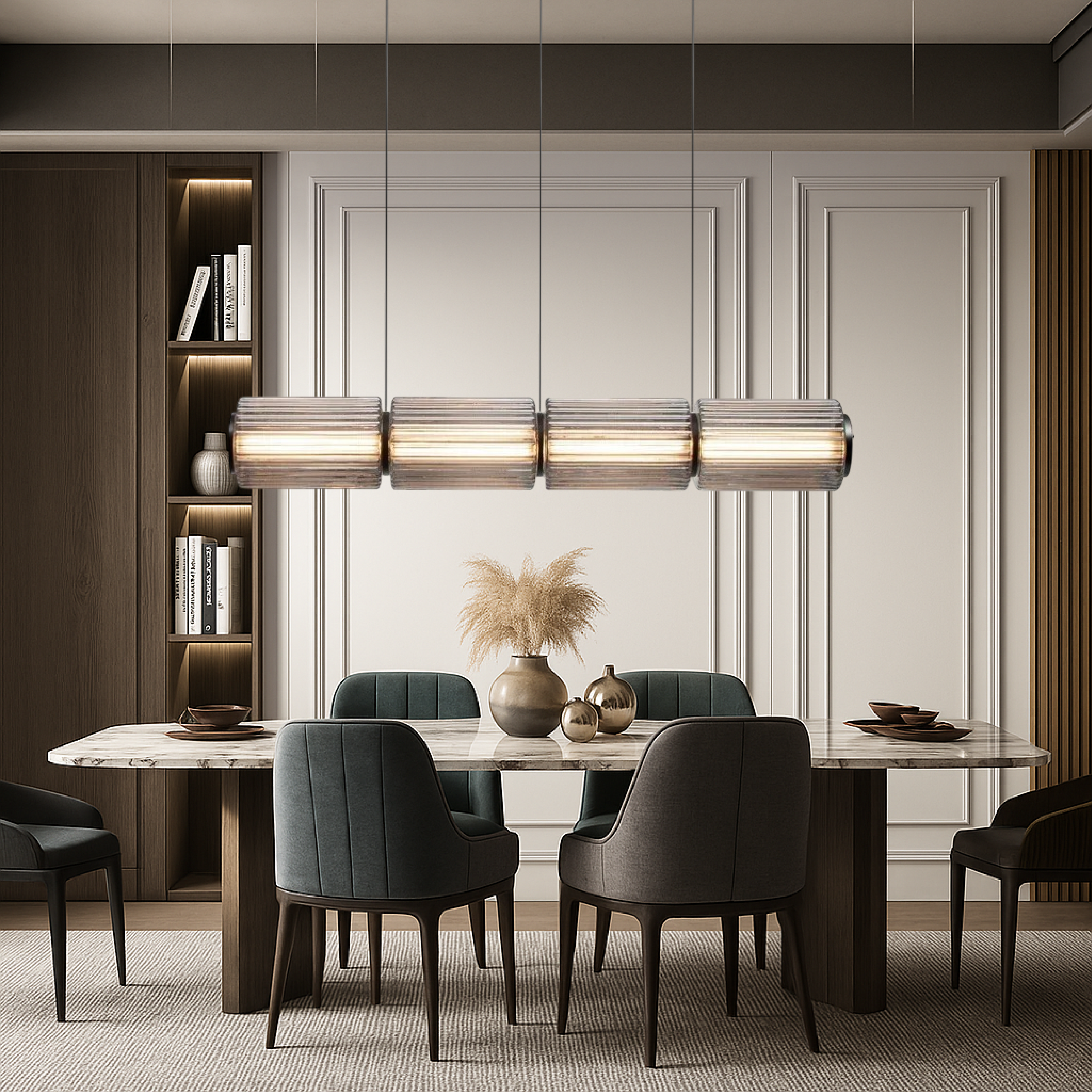 Klasyczna szklana lampa wisząca w kształcie cylindra