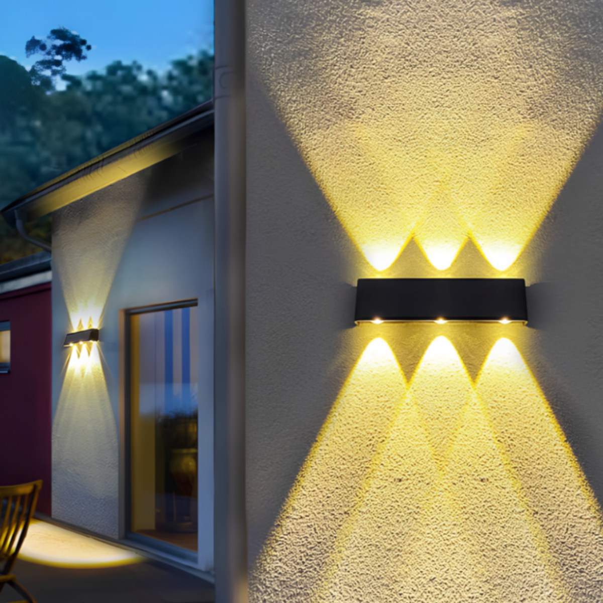 Lampe murale solaire extérieure avec six faisceaux lumineux