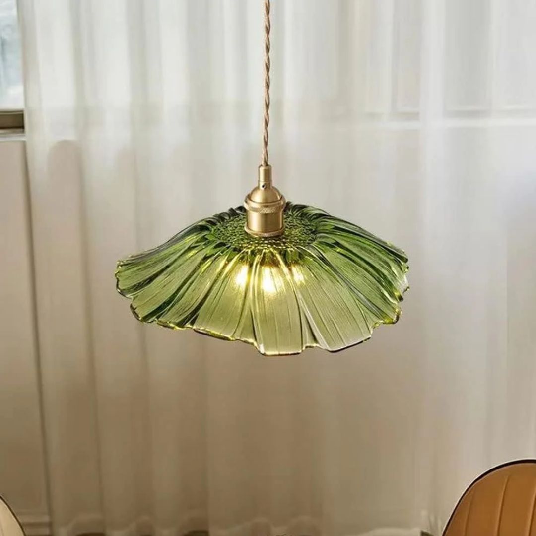 Lampe suspendue florale en verre décoratif