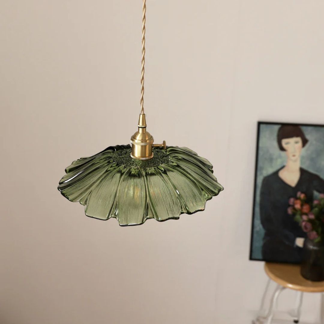 Lampe suspendue florale en verre décoratif