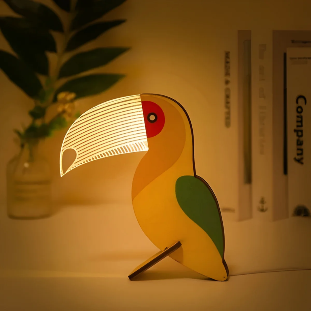 Lampe de table en bois nordique à LED en forme d'animaux