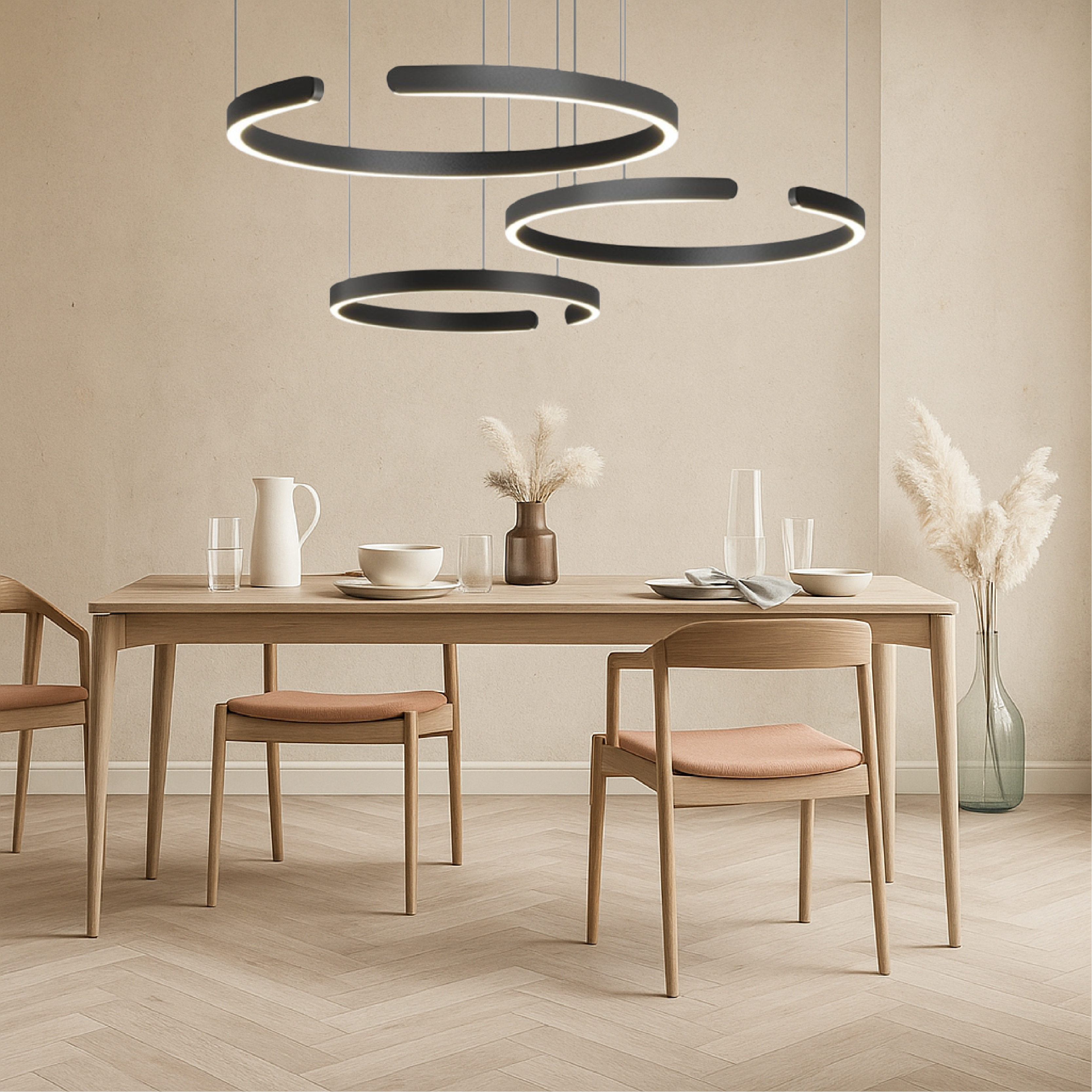 Minimalistyczna lampa wisząca z 3 pierścieniami