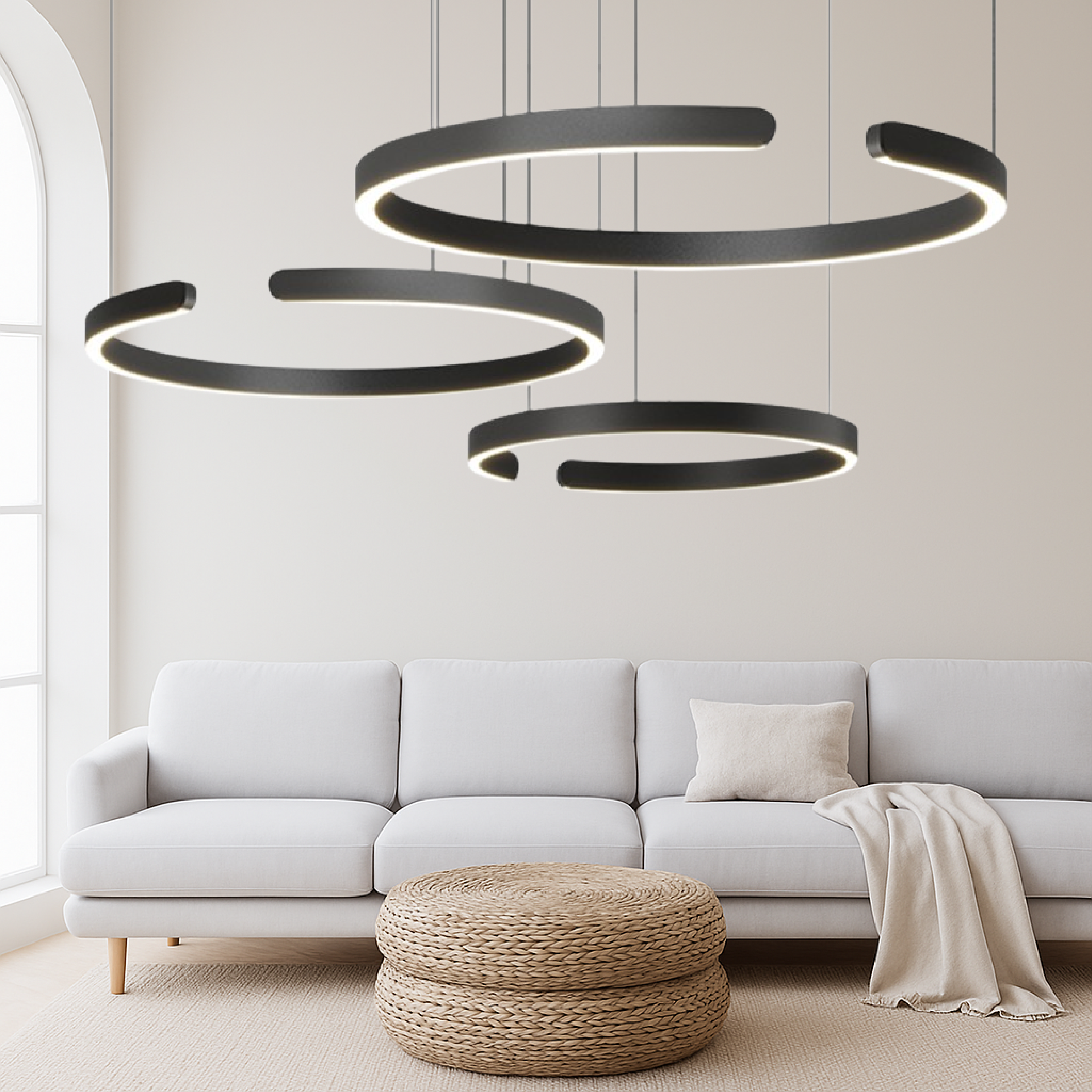 Minimalistyczna lampa wisząca z 3 pierścieniami