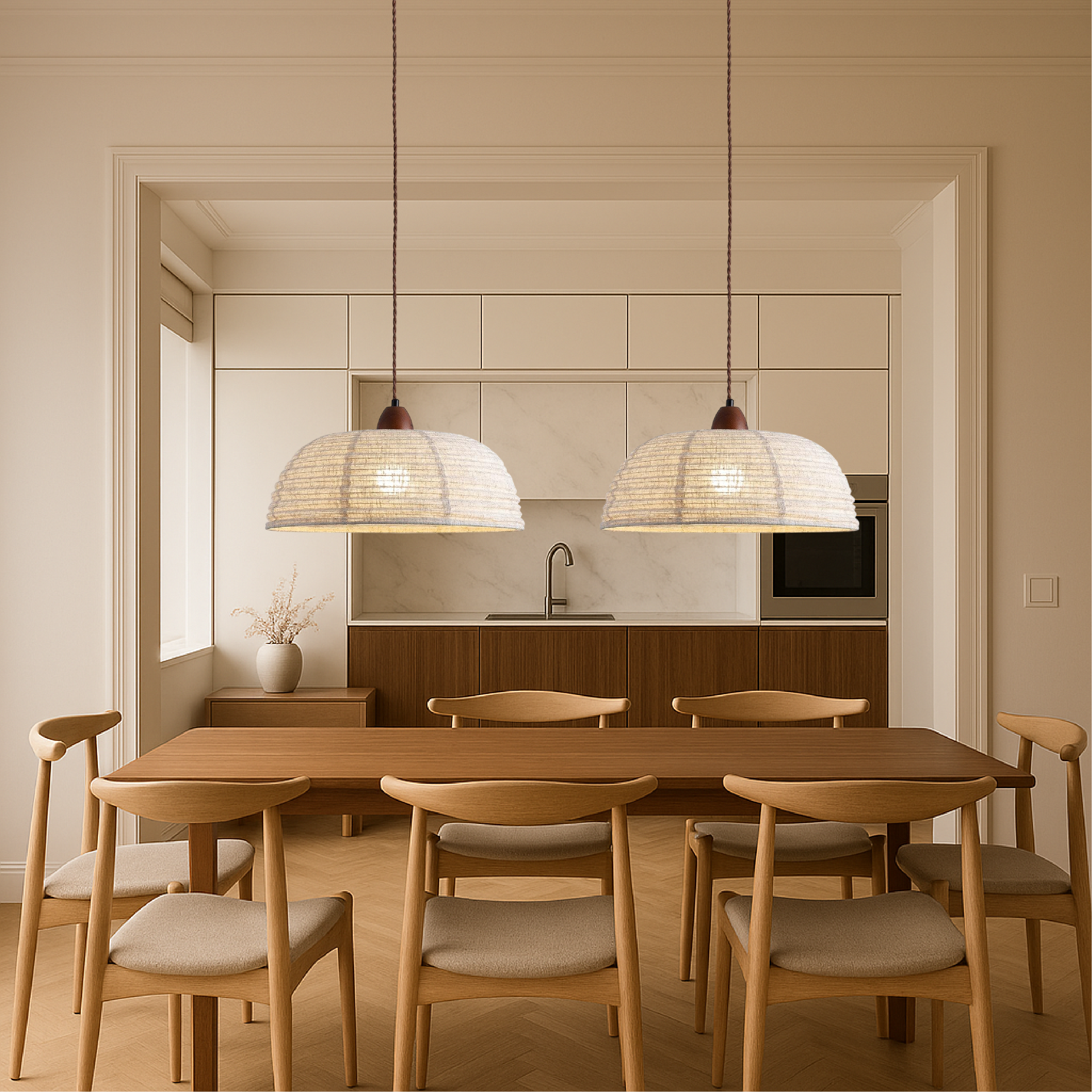 Nowoczesna skandynawska lampa wisząca z tkaniny