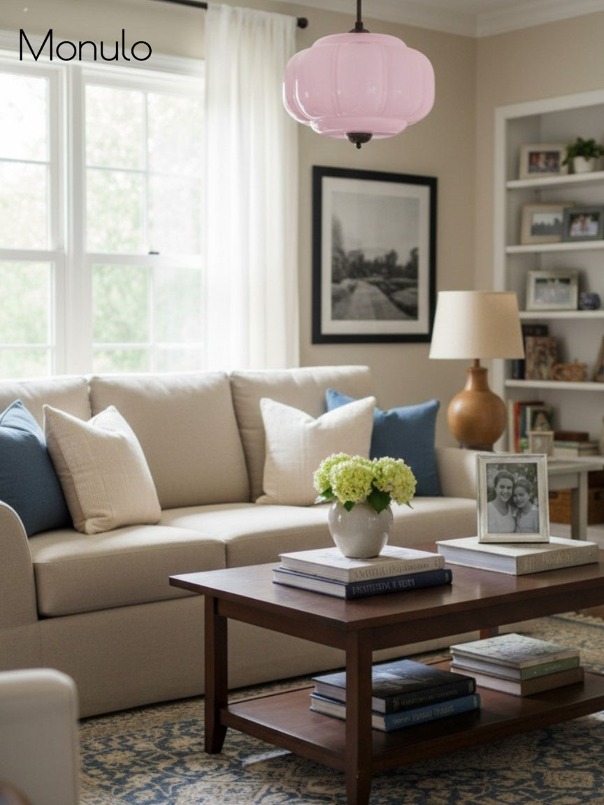 Lampa wisząca w kształcie dyni w stylu vintage, półpłaska, szklana