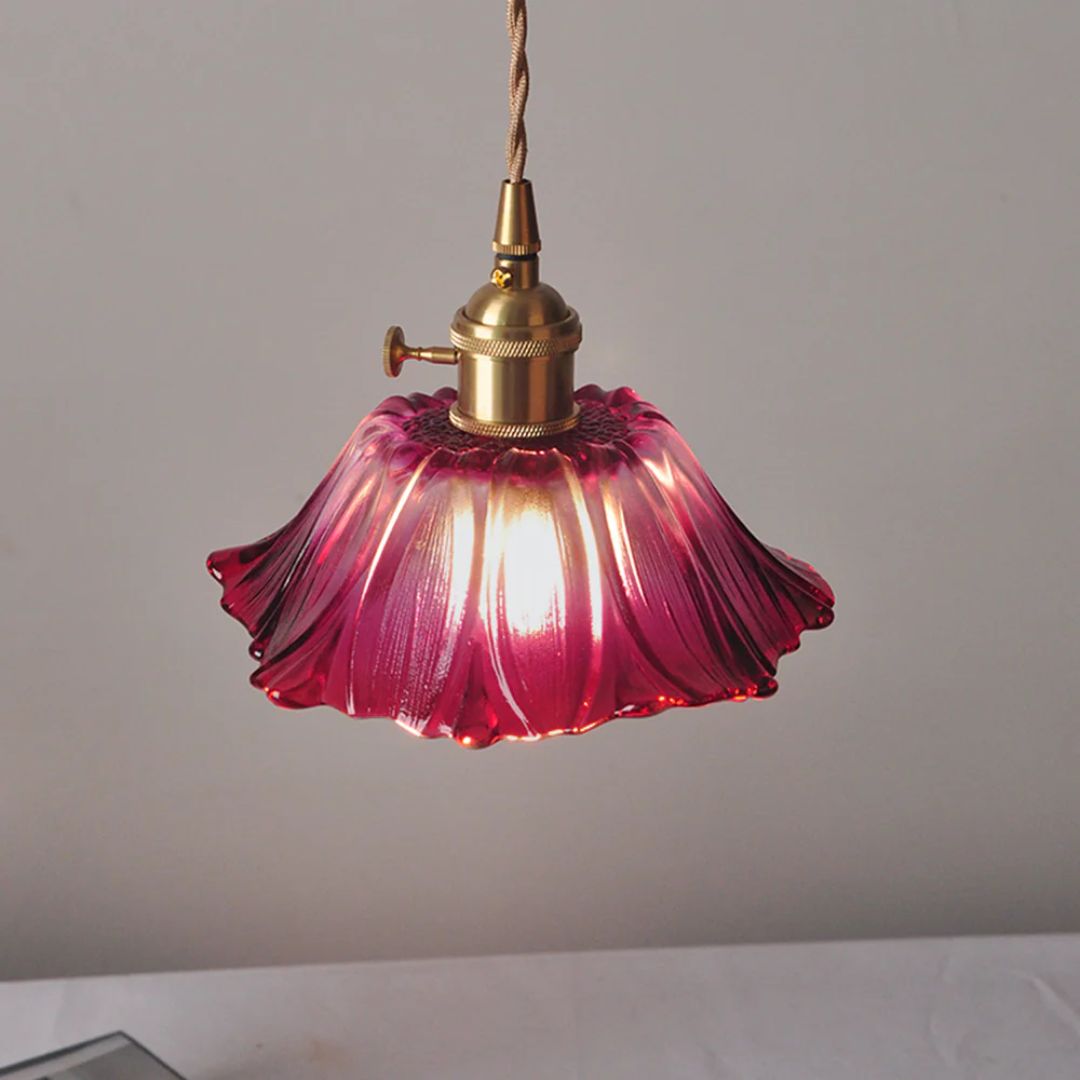 Lampe suspendue florale en verre décoratif