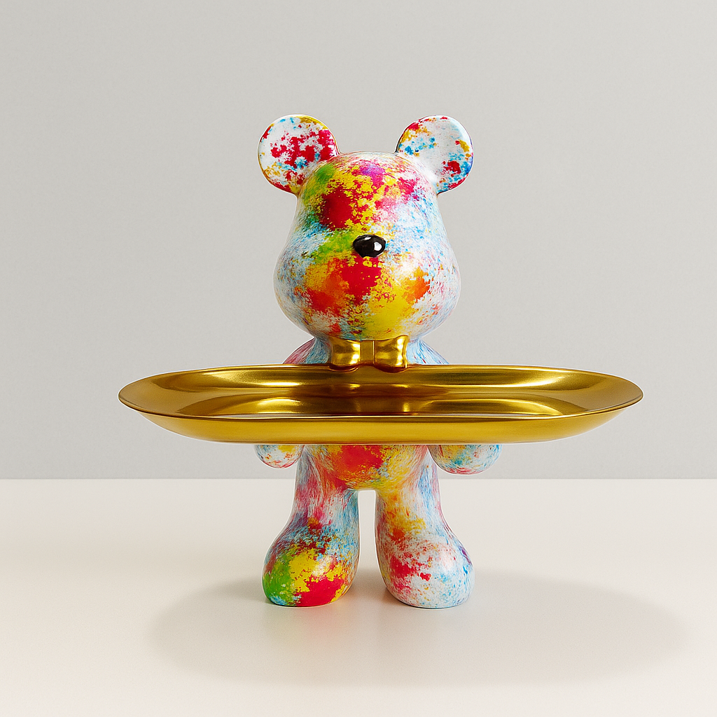 Figurine debout d'ours avec plateau d'exposition rond