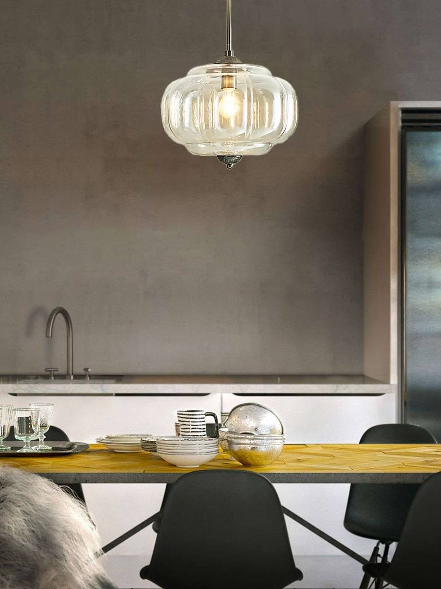 Lampa wisząca w kształcie dyni w stylu vintage, półpłaska, szklana