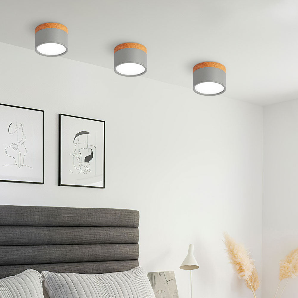 Plafondlamp met cilindervormige behuizing en rond licht