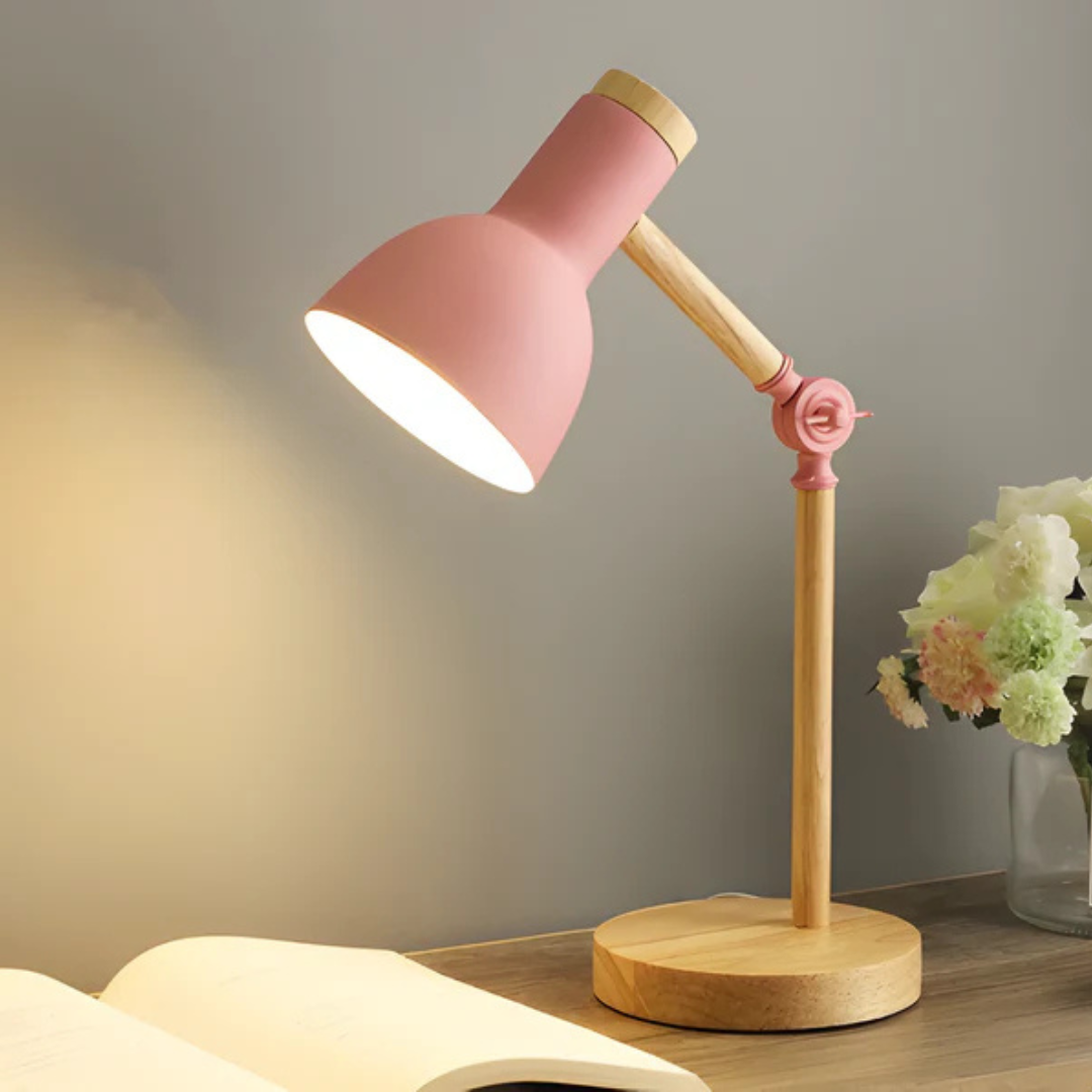 Lampe de table LED moderne réglable en bois et métal
