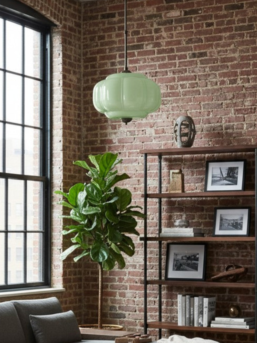 Lampa wisząca w kształcie dyni w stylu vintage, półpłaska, szklana