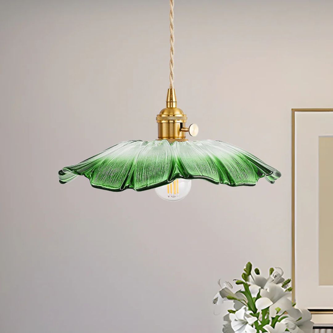 Lampe suspendue florale en verre décoratif