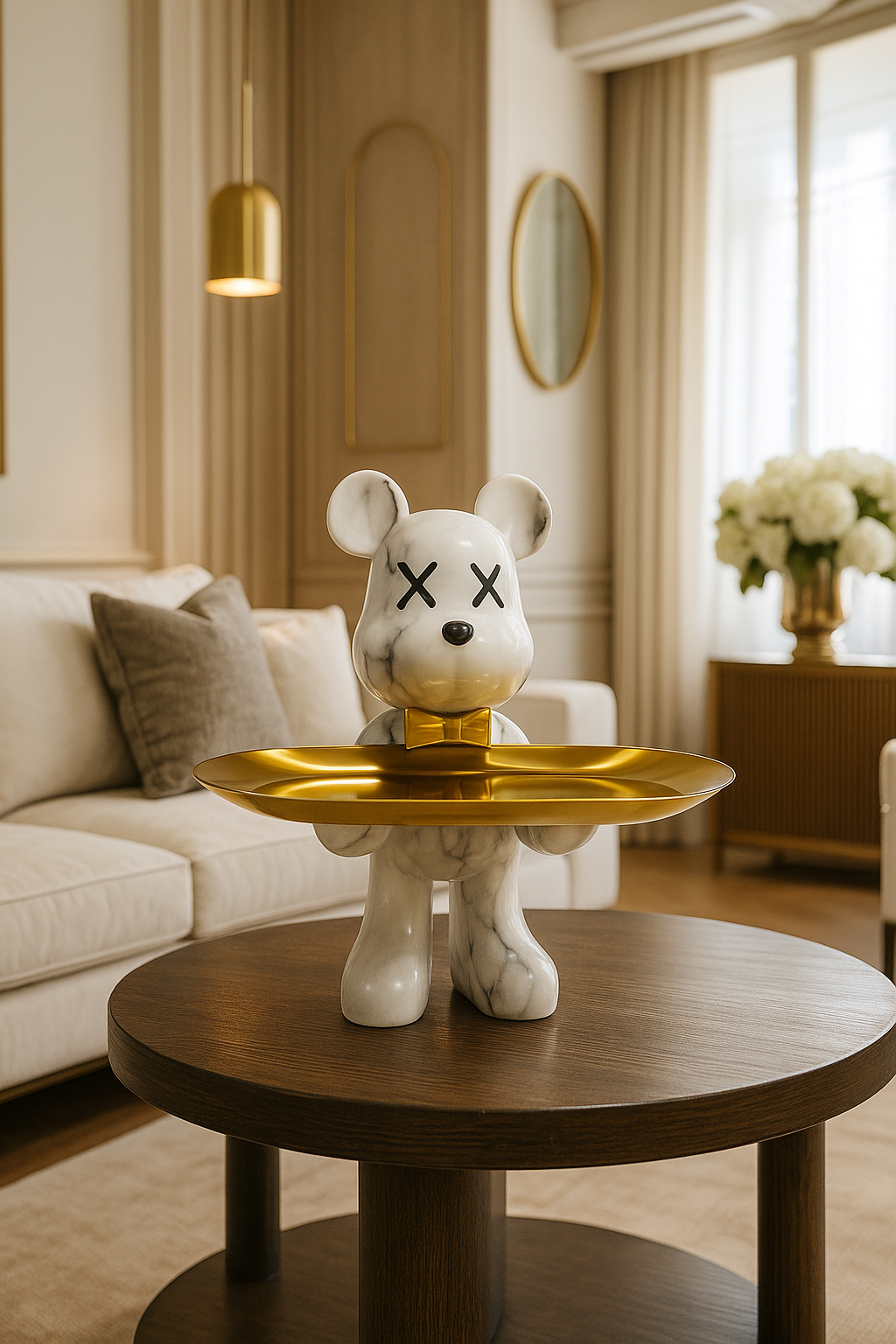 Figurine debout d'ours avec plateau d'exposition rond