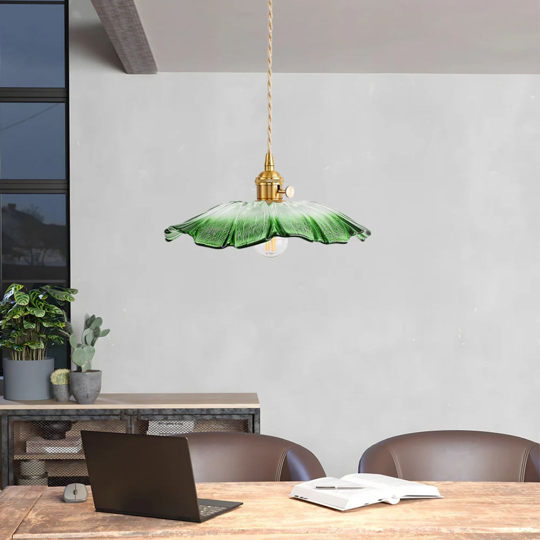 Lampe suspendue florale en verre décoratif