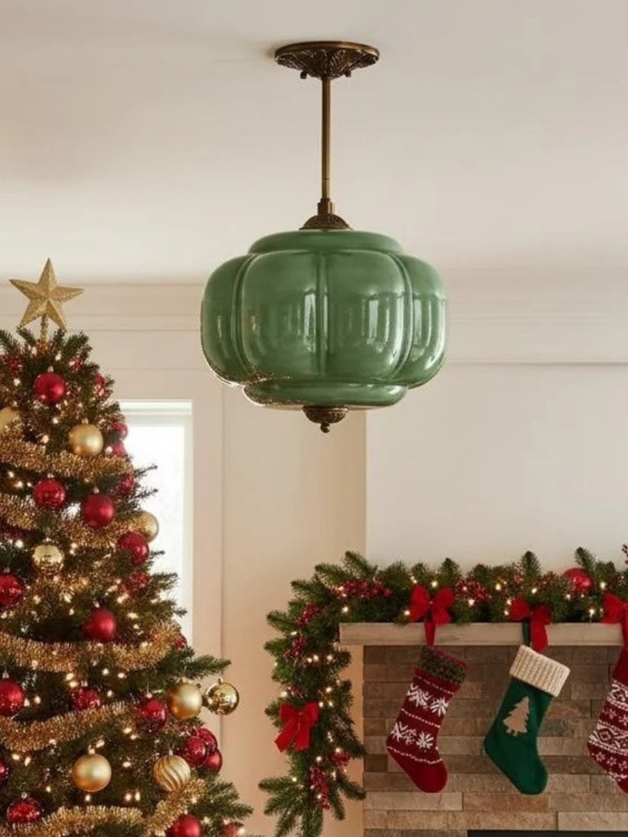 Lampa wisząca w kształcie dyni w stylu vintage, półpłaska, szklana