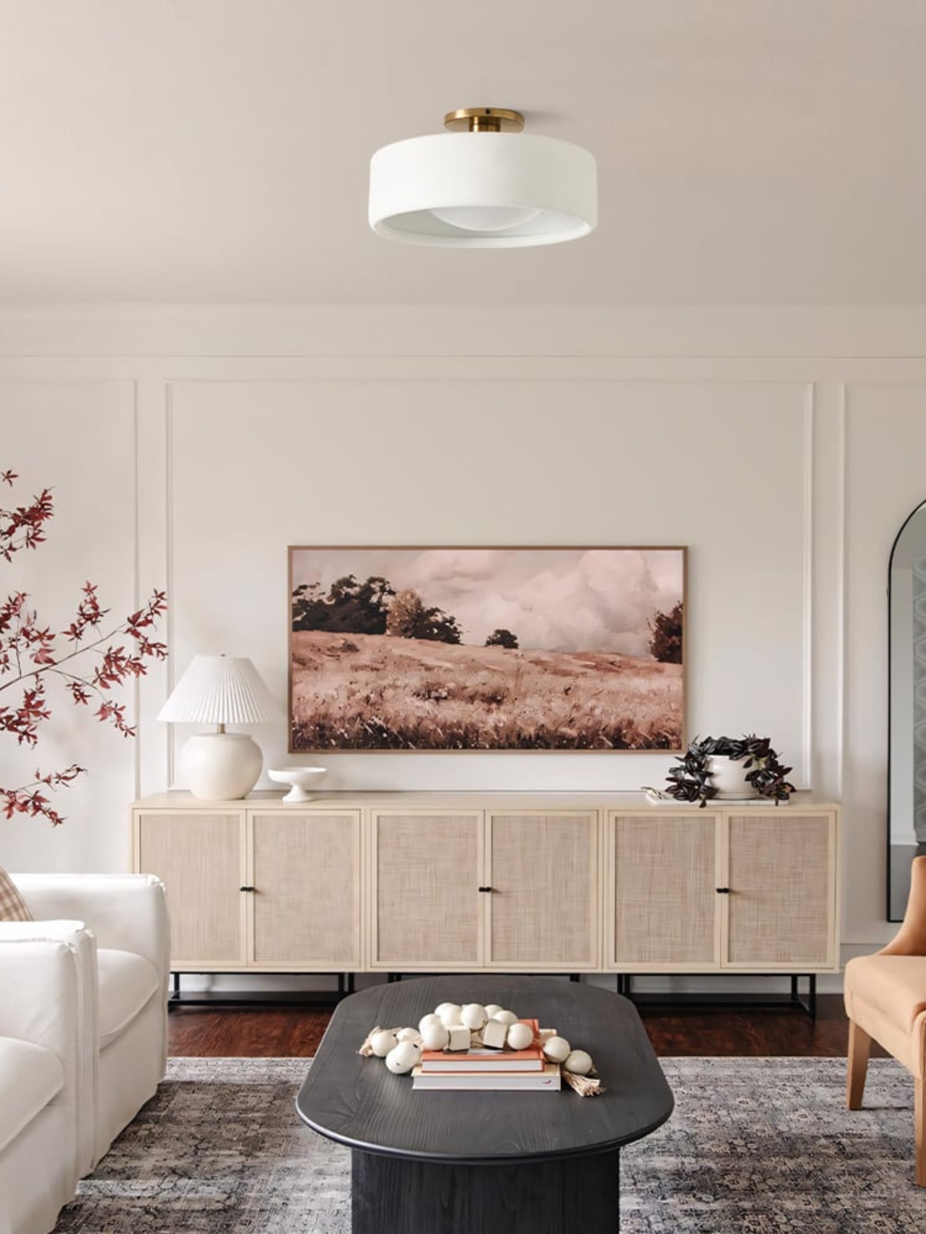 Skandynawska porcelanowa lampa sufitowa montowana na płasko