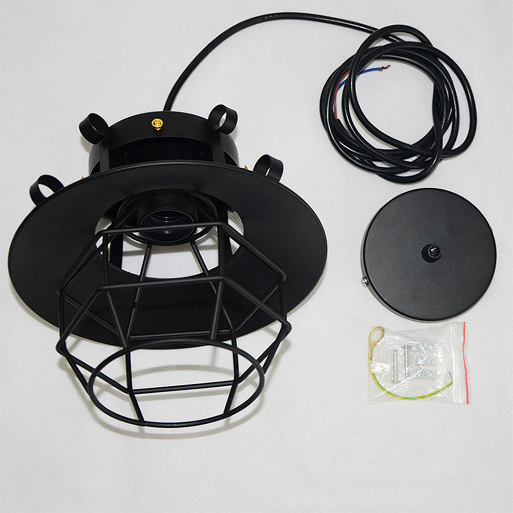 Hanglamp met kooi-kap en zichtbare gloeilamp