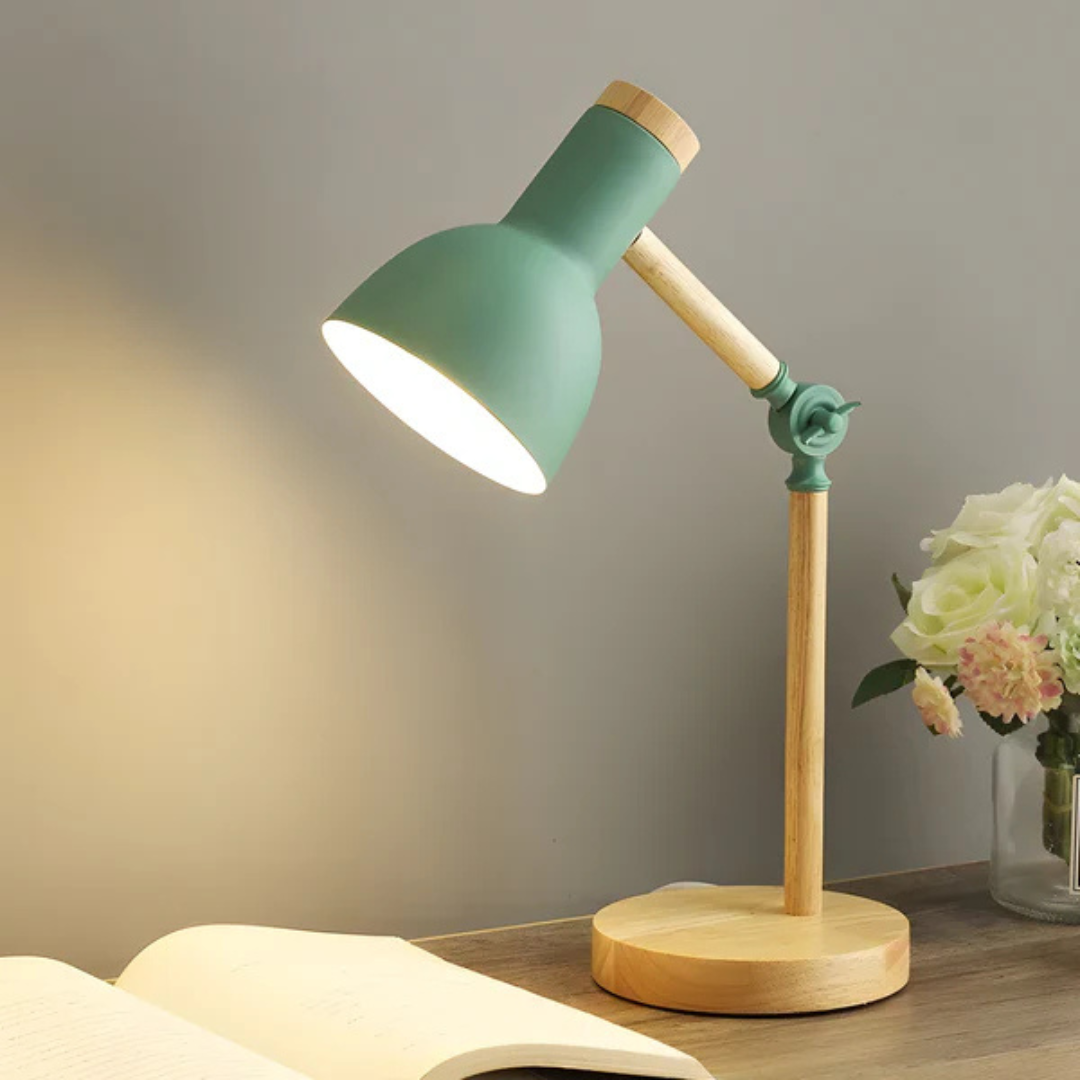 Lampe de table LED moderne réglable en bois et métal