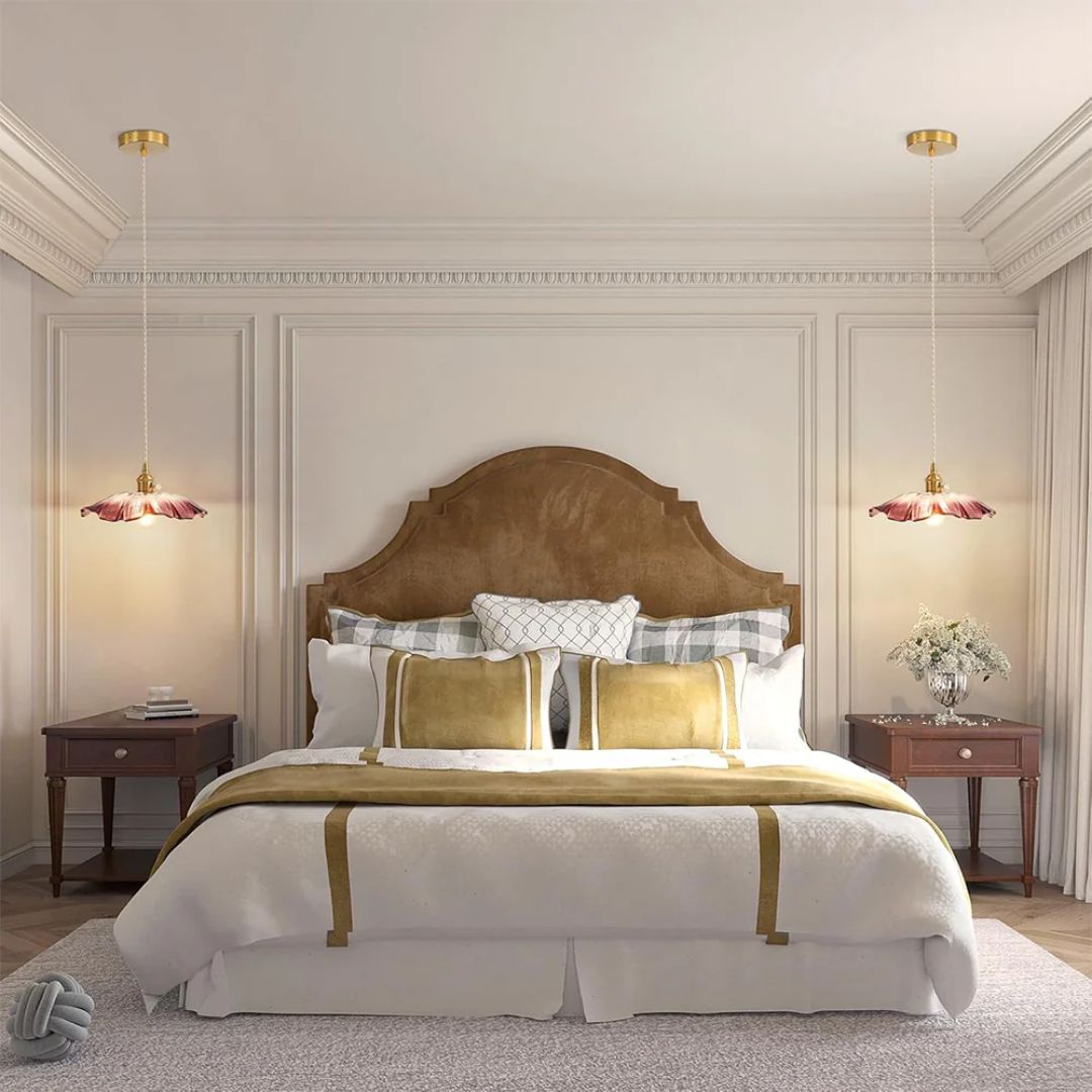 Lampe suspendue florale en verre décoratif