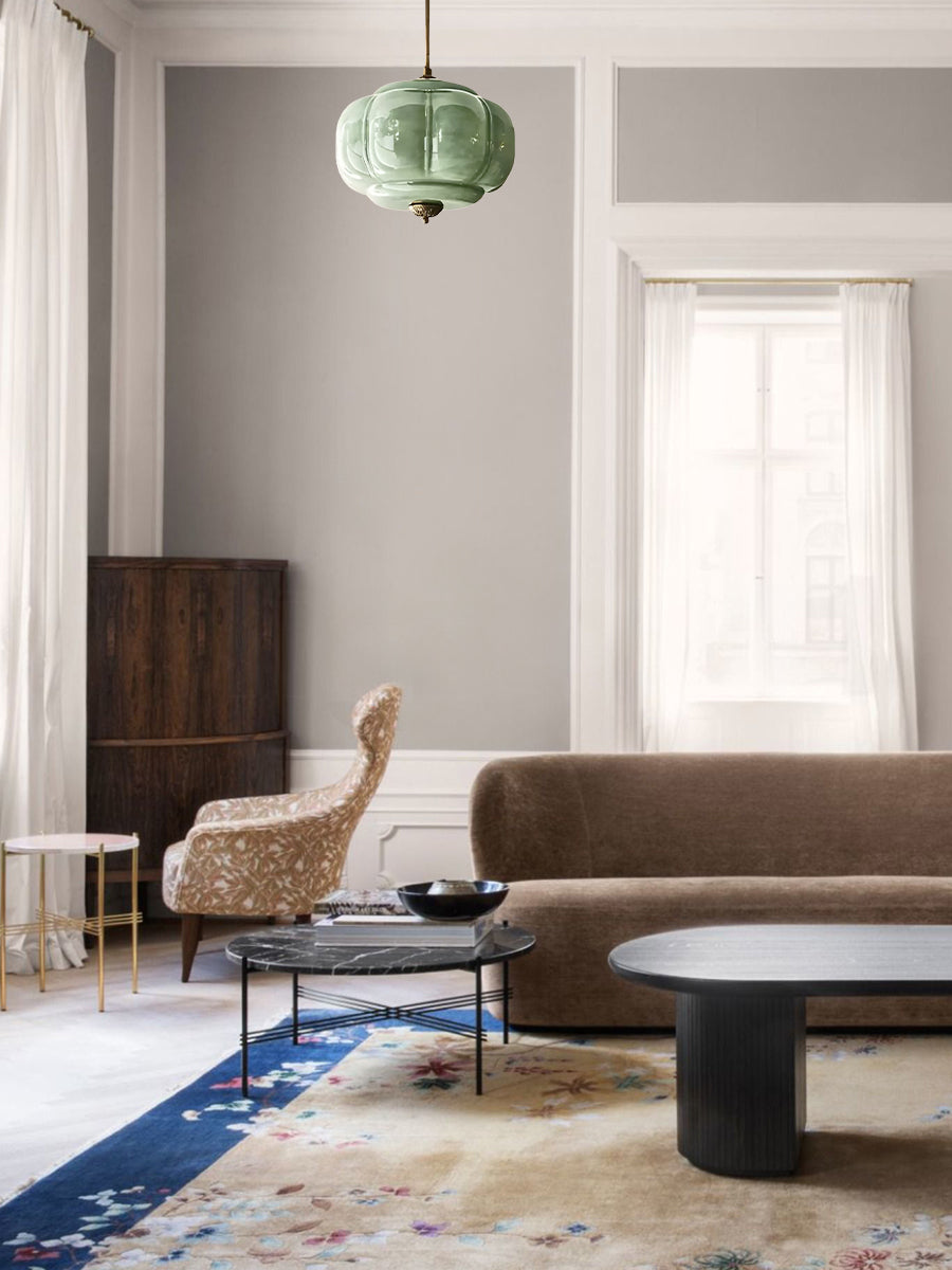 Lampa wisząca w kształcie dyni w stylu vintage, półpłaska, szklana