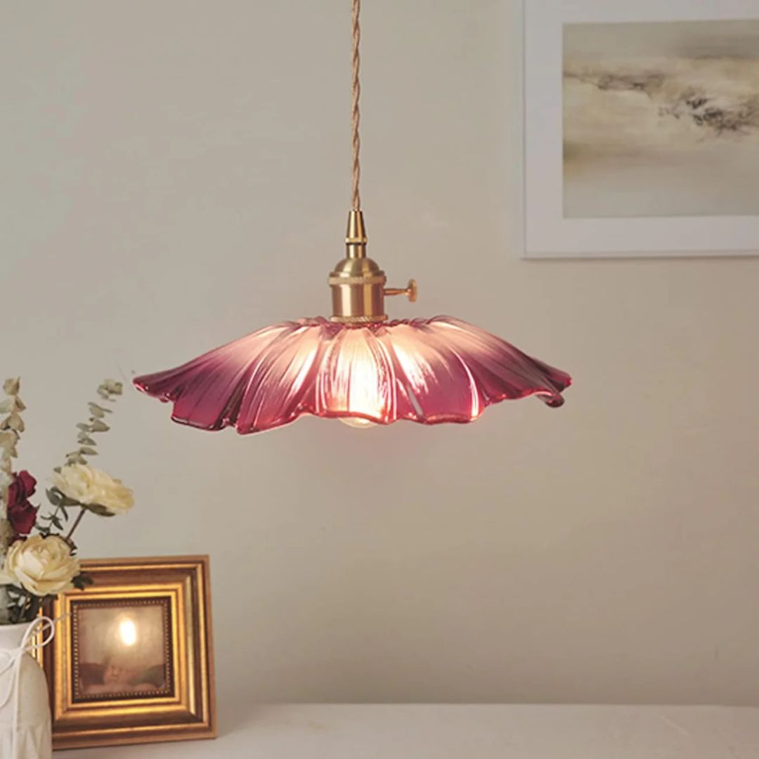 Lampe suspendue florale en verre décoratif