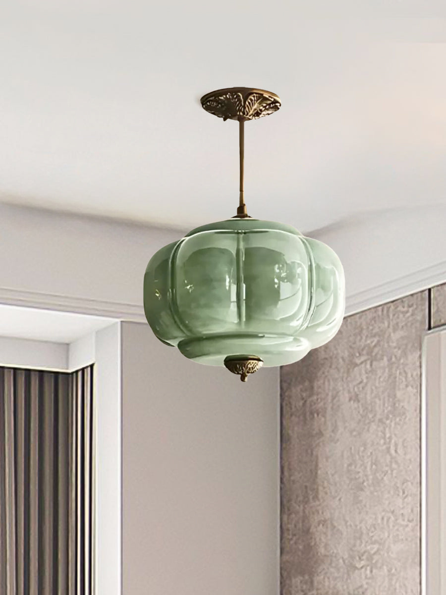 Lampa wisząca w kształcie dyni w stylu vintage, półpłaska, szklana