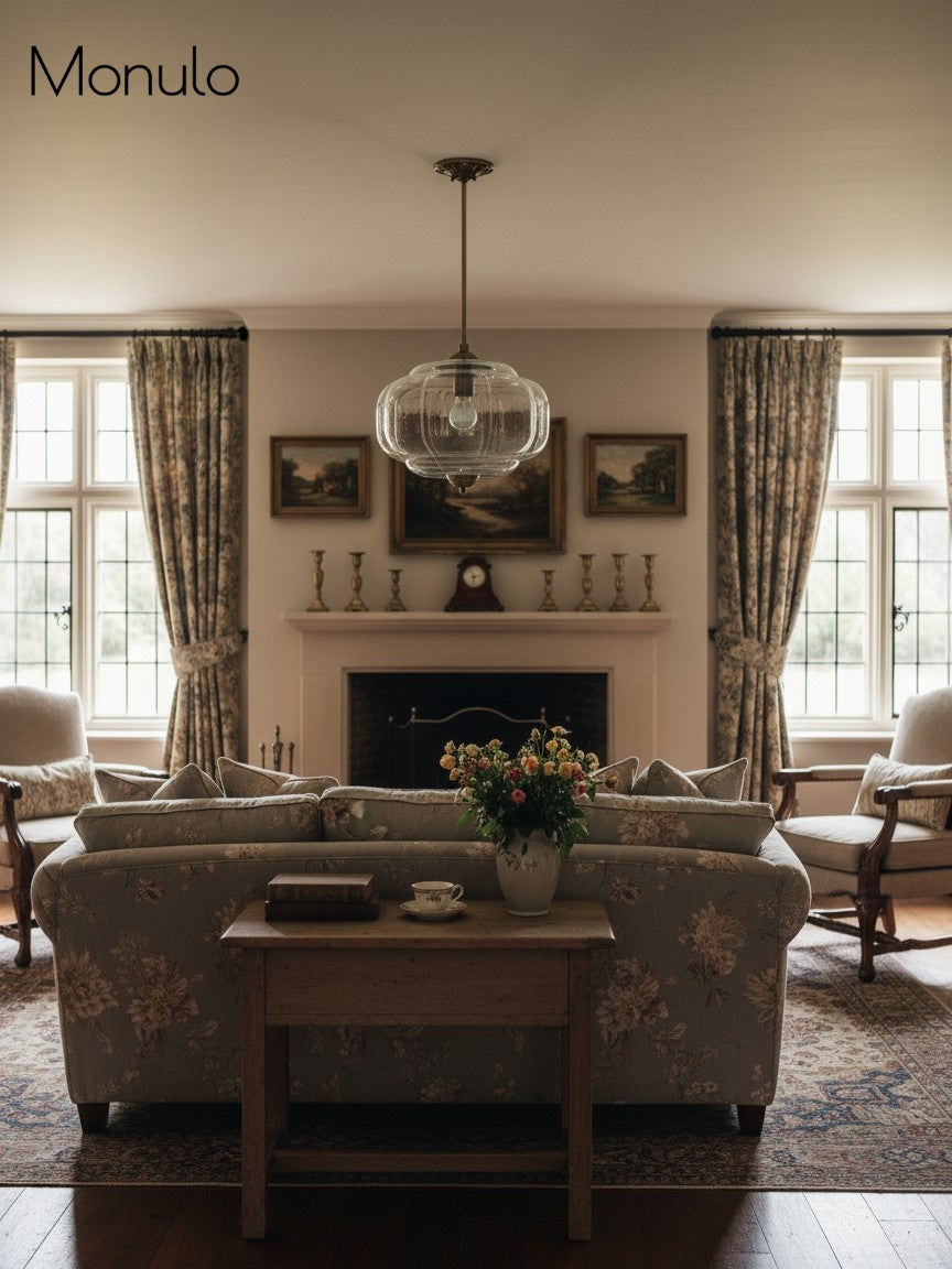 Lampa wisząca w kształcie dyni w stylu vintage, półpłaska, szklana