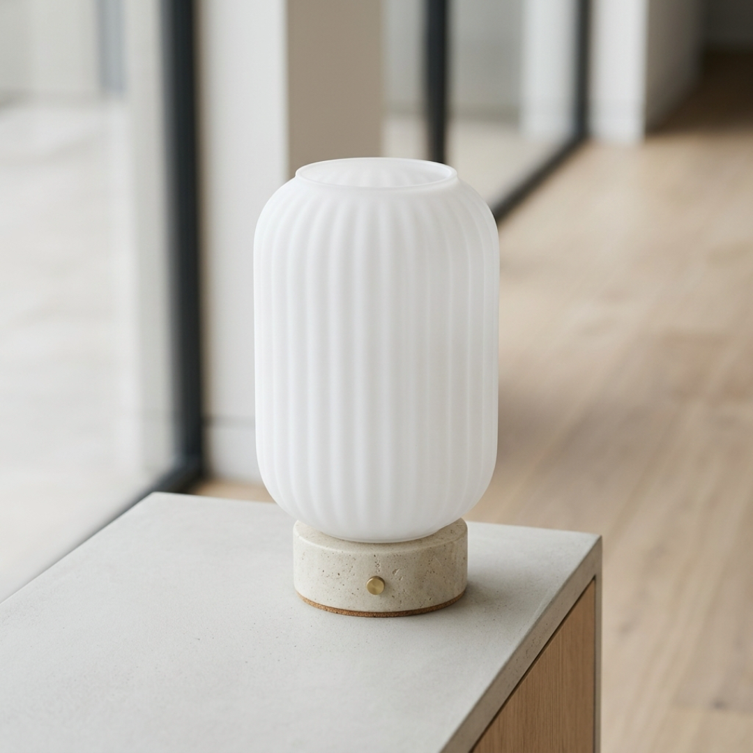 Kota – Designerska bezprzewodowa lampa stołowa z trawertynu
