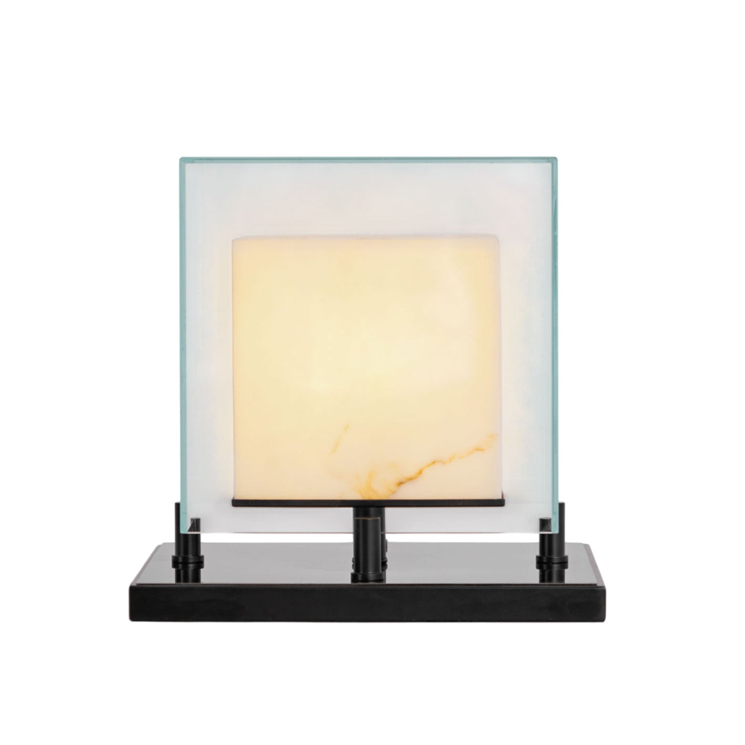 Lampe de table avec cube éclairé dans un cadre carré