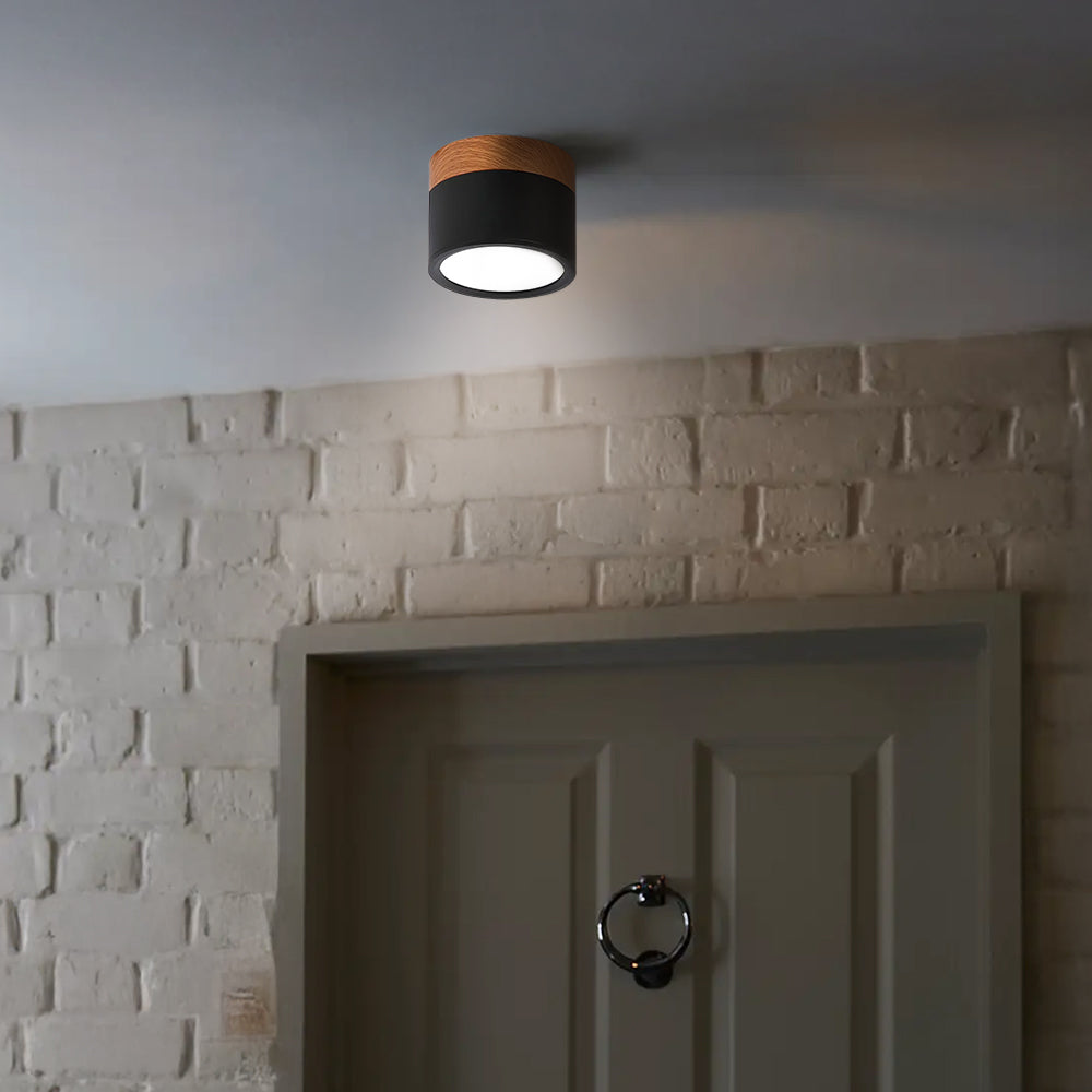 Plafondlamp met cilindervormige behuizing en rond licht