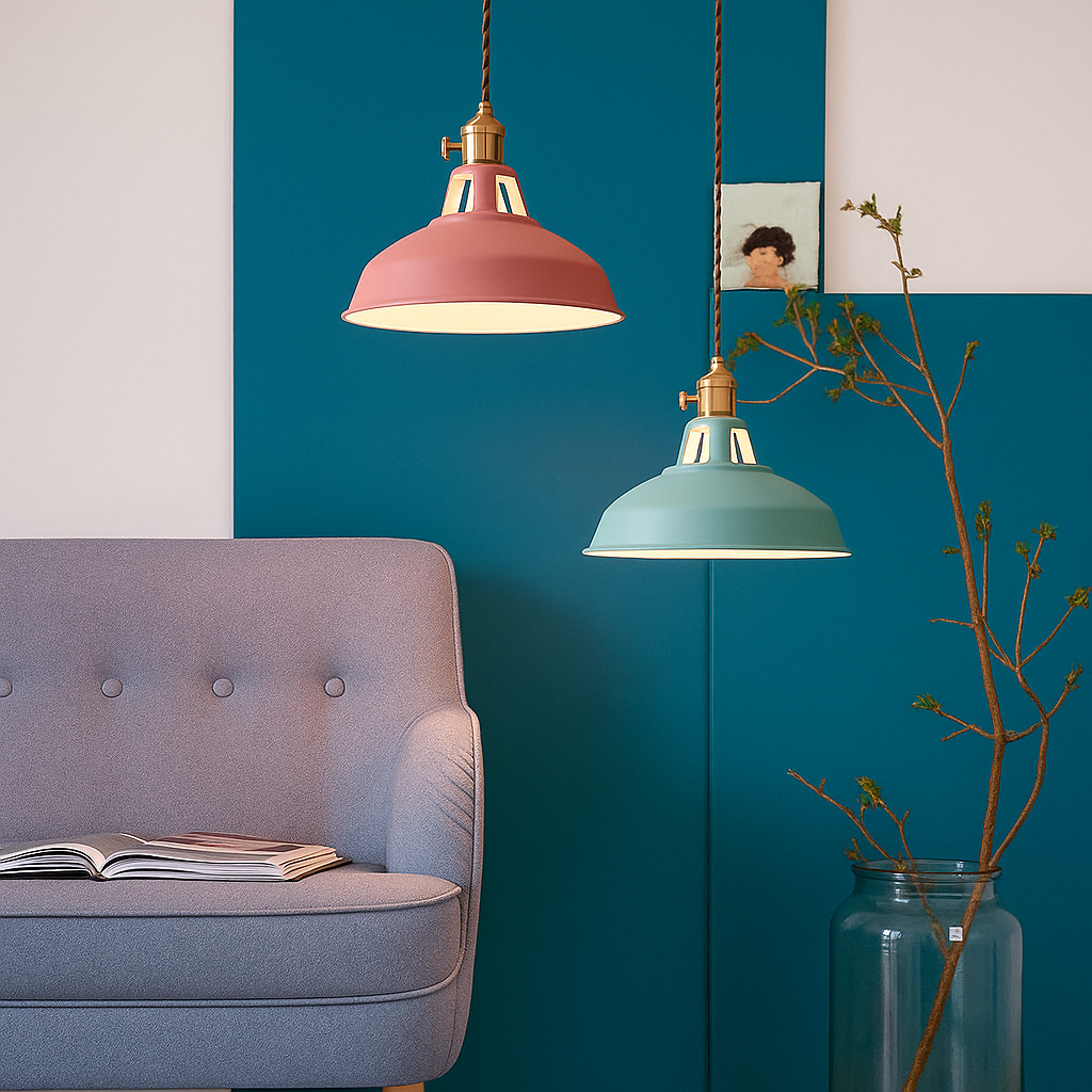 Industriële gekleurde hanglamp LED met metalen kap