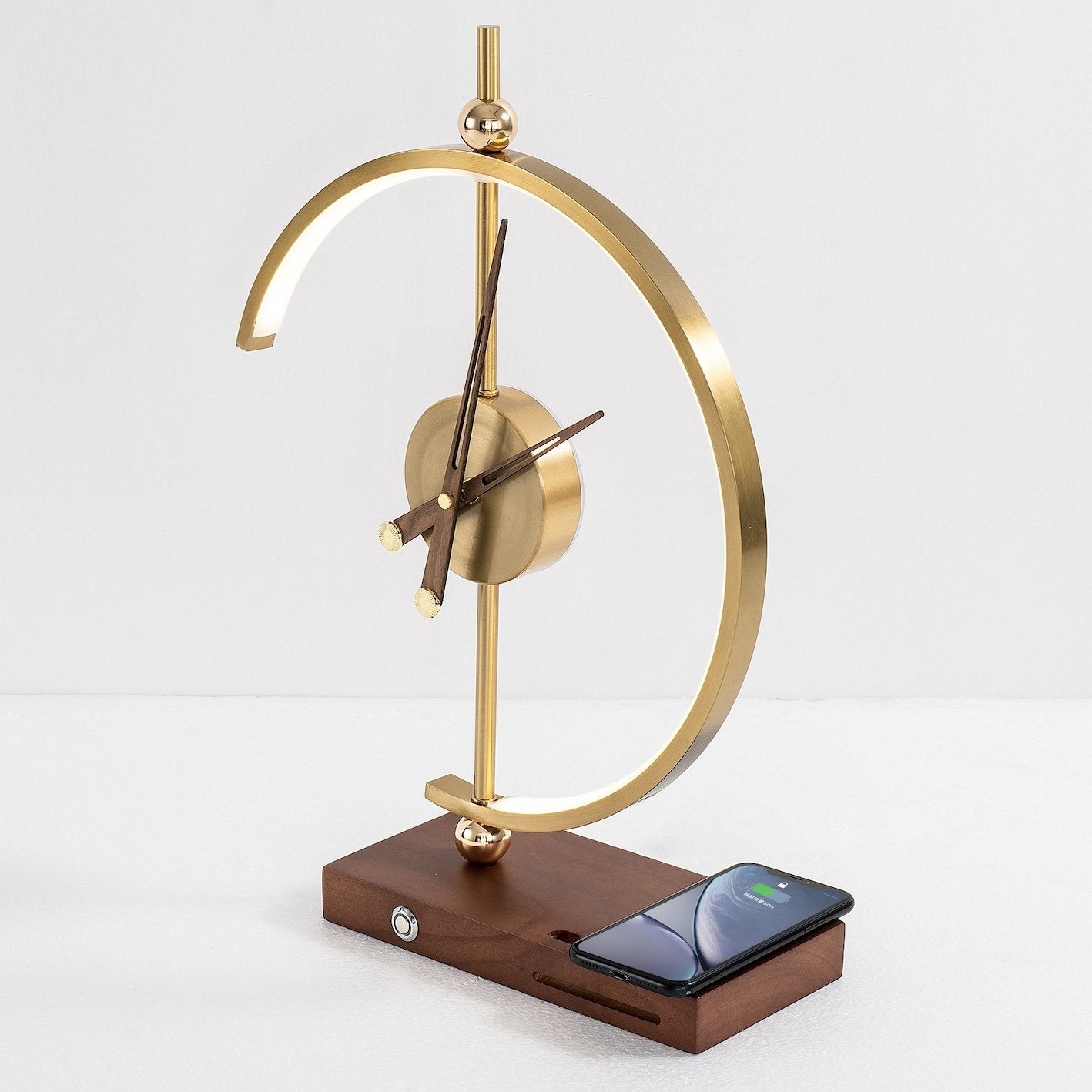 Lampe de table avec cadre lumineux rond et cadran d'horloge