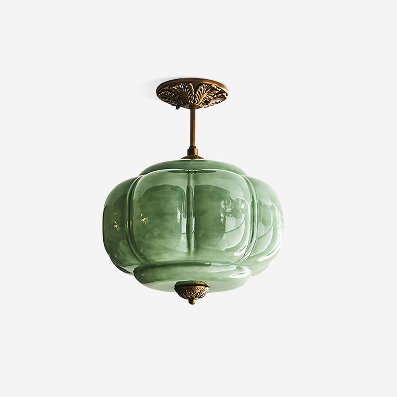 Glazen halfhangende plafondlamp met metalen houder