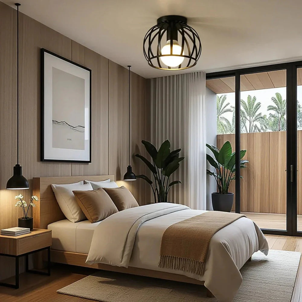 Czarna lampa sufitowa w stylu vintage z metalu