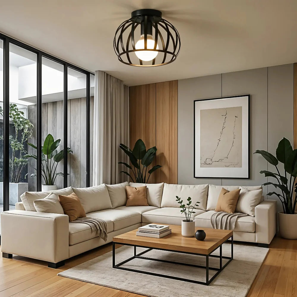 Czarna lampa sufitowa w stylu vintage z metalu