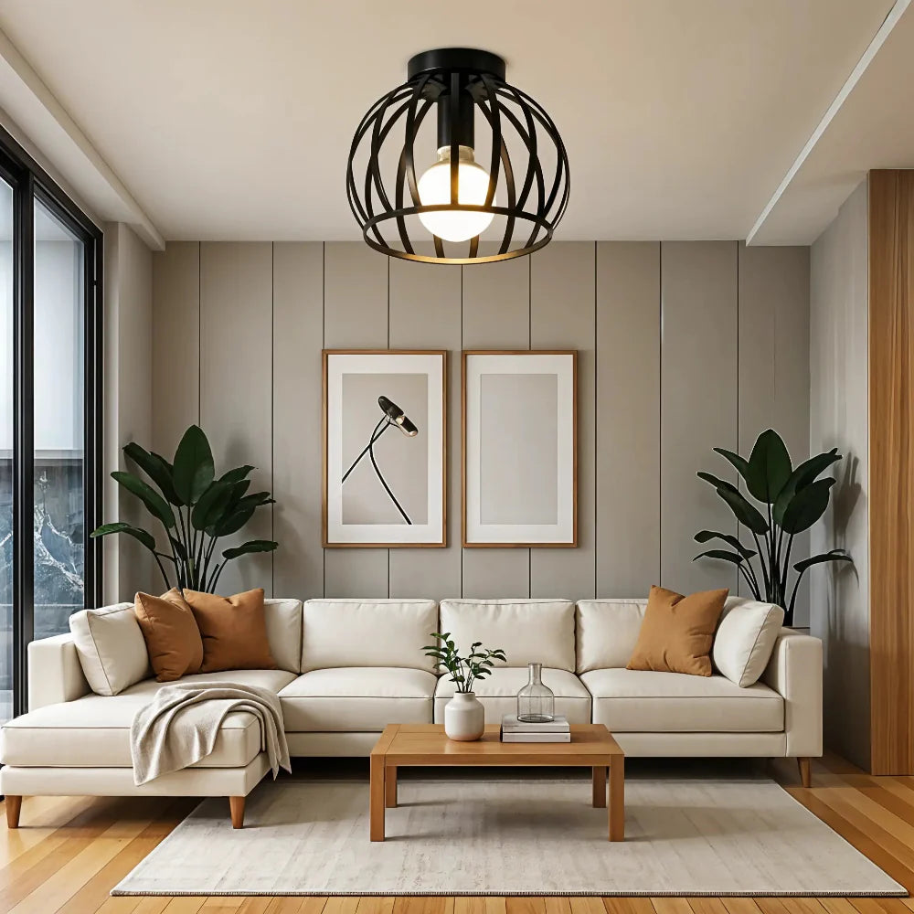 Czarna lampa sufitowa w stylu vintage z metalu