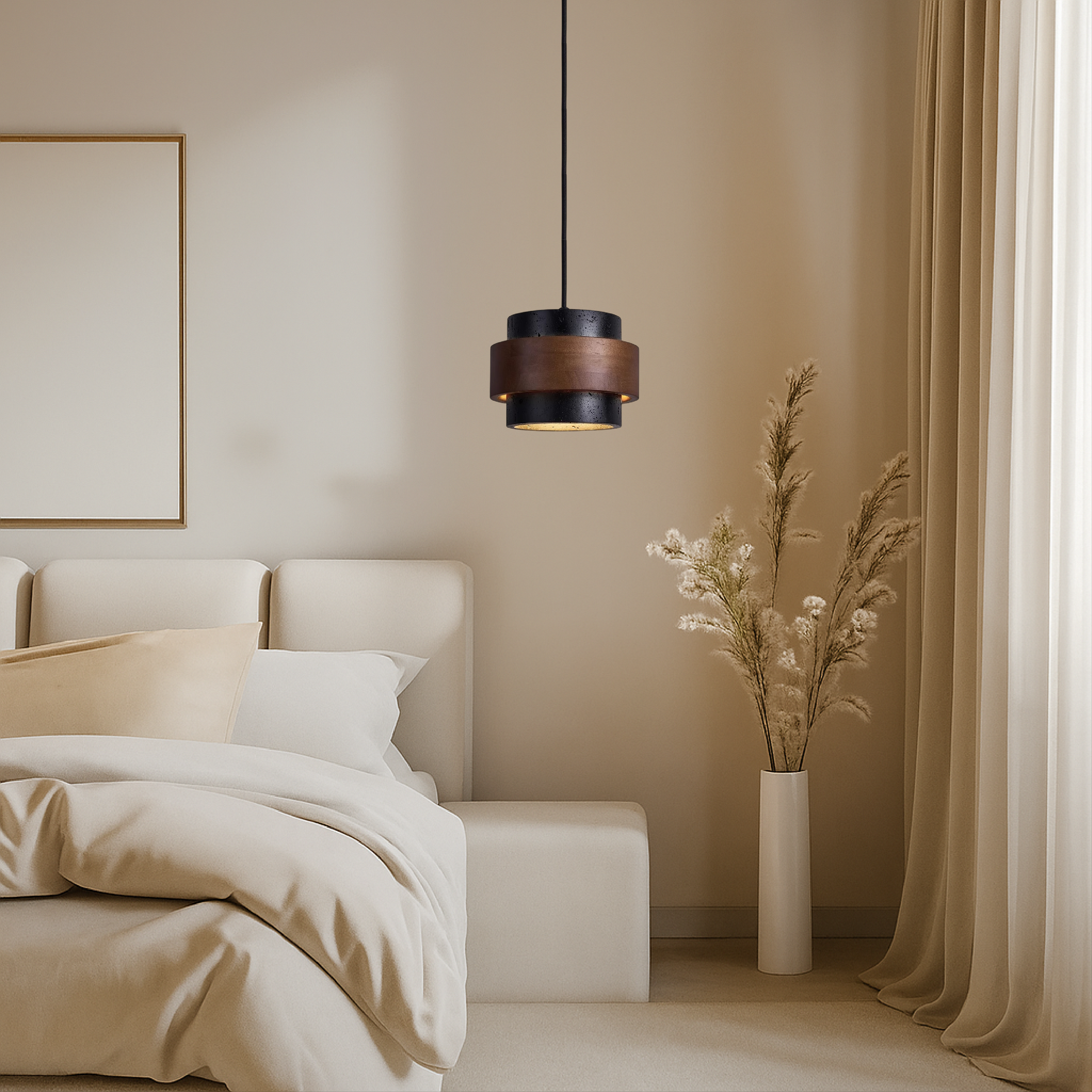 Nowoczesna lampa wisząca z czarnego trawertynu