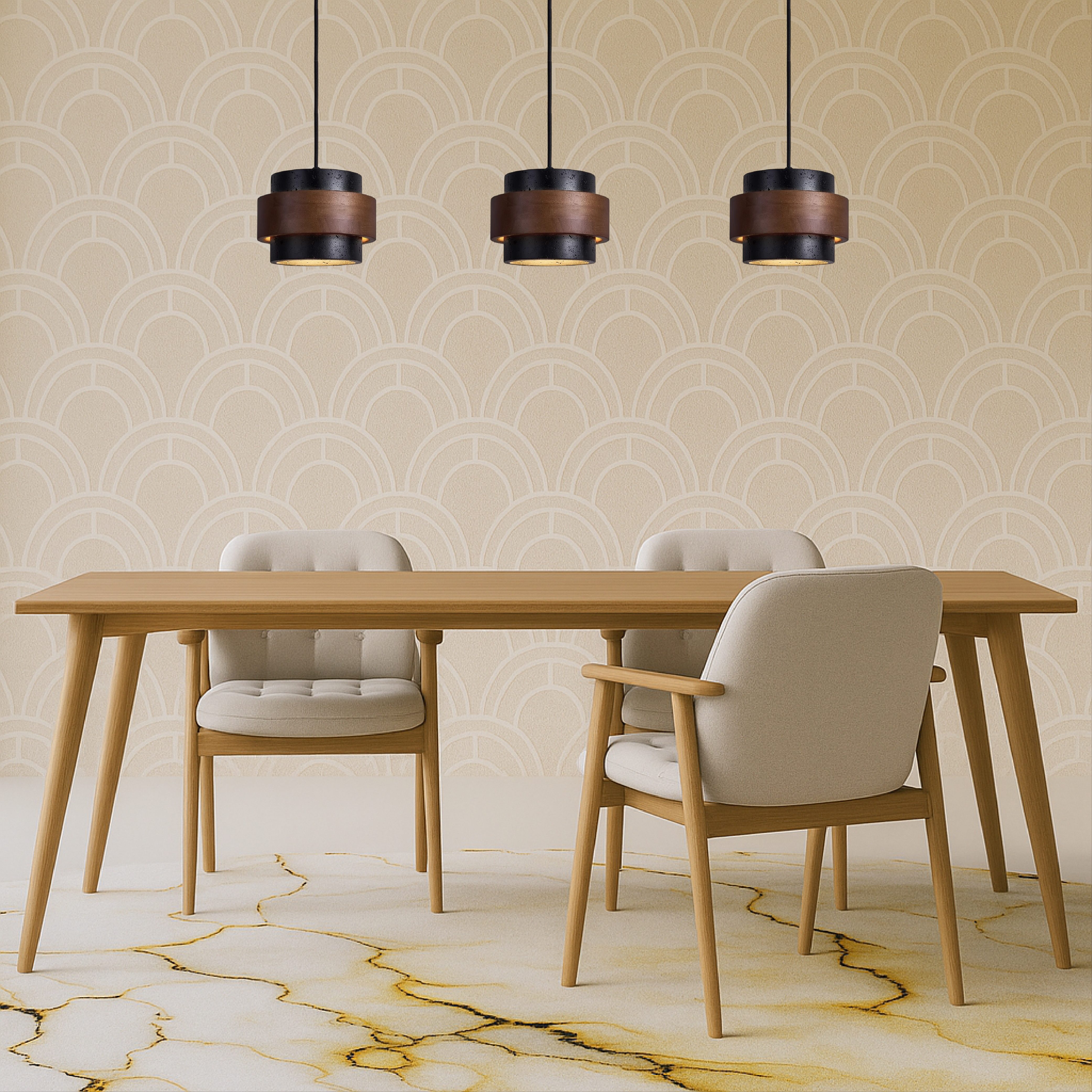 Nowoczesna lampa wisząca z czarnego trawertynu