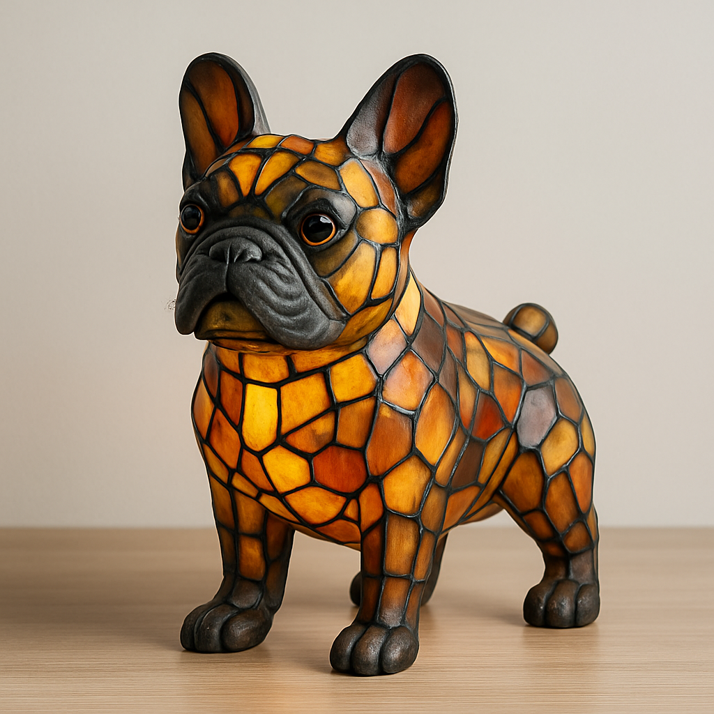 Lampa w kształcie psa z kolorową mozaikową powierzchnią o wyglądzie szkła