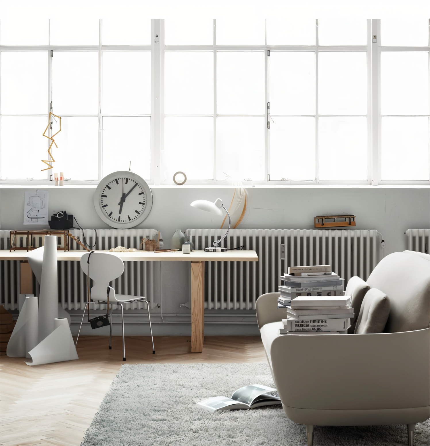 Metalowa lampa biurkowa z czarnym kloszem kopułowym i zakrzywionym ramieniem