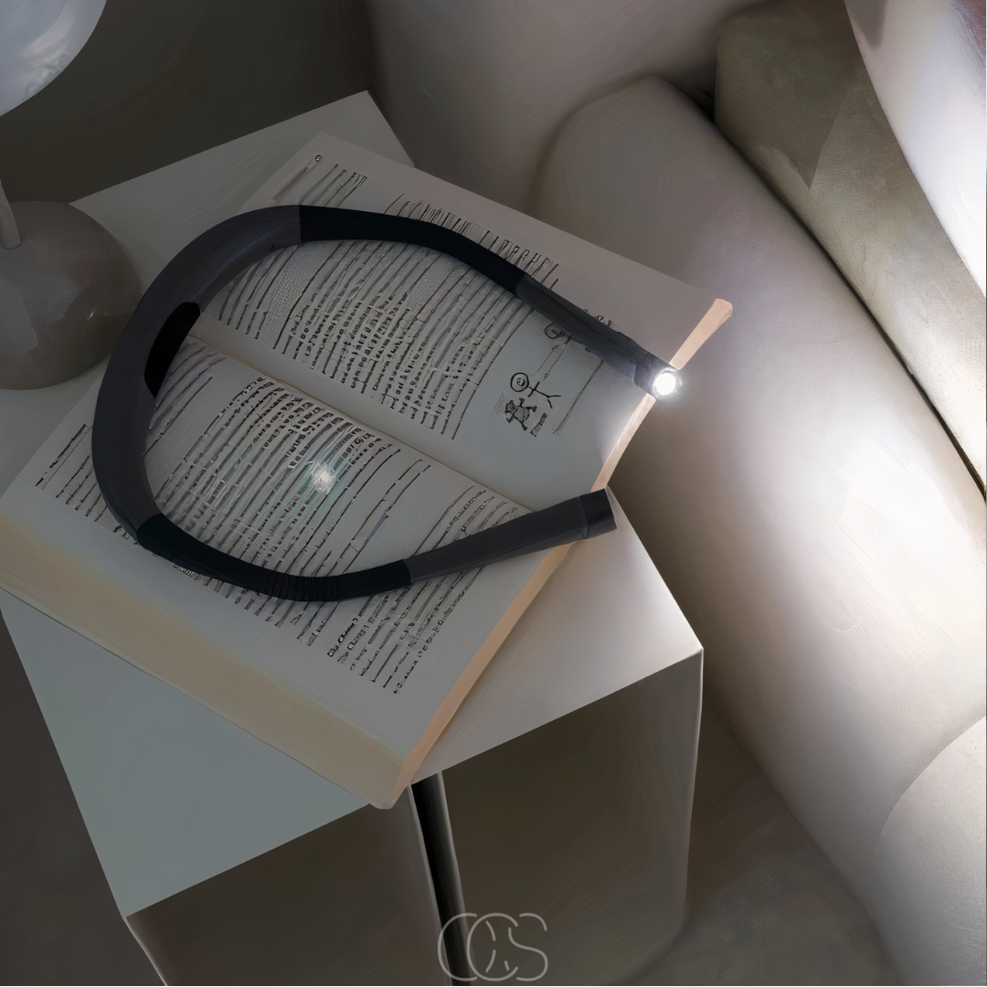 Lampa noszona na szyi z elastycznymi ramionami i dwoma punktami światła