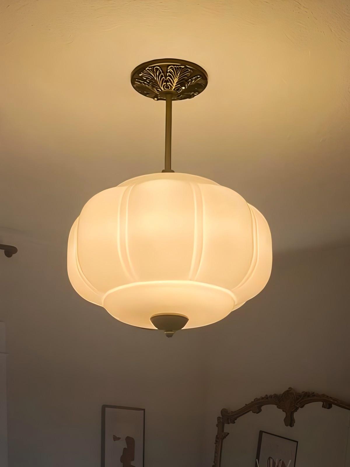 Lampa wisząca w kształcie dyni w stylu vintage, półpłaska, szklana