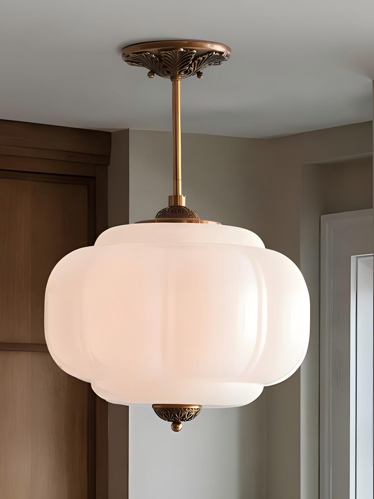 Lampa wisząca w kształcie dyni w stylu vintage, półpłaska, szklana