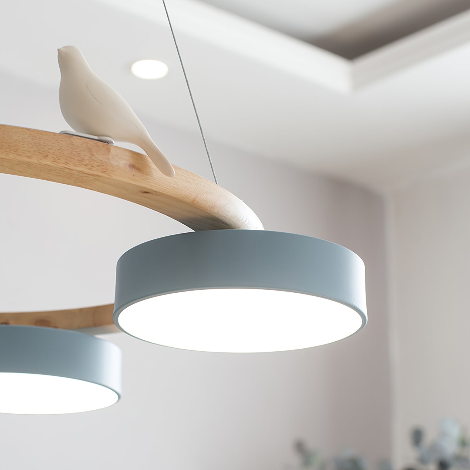 Ronde hanglamp met vogels en ronde modules