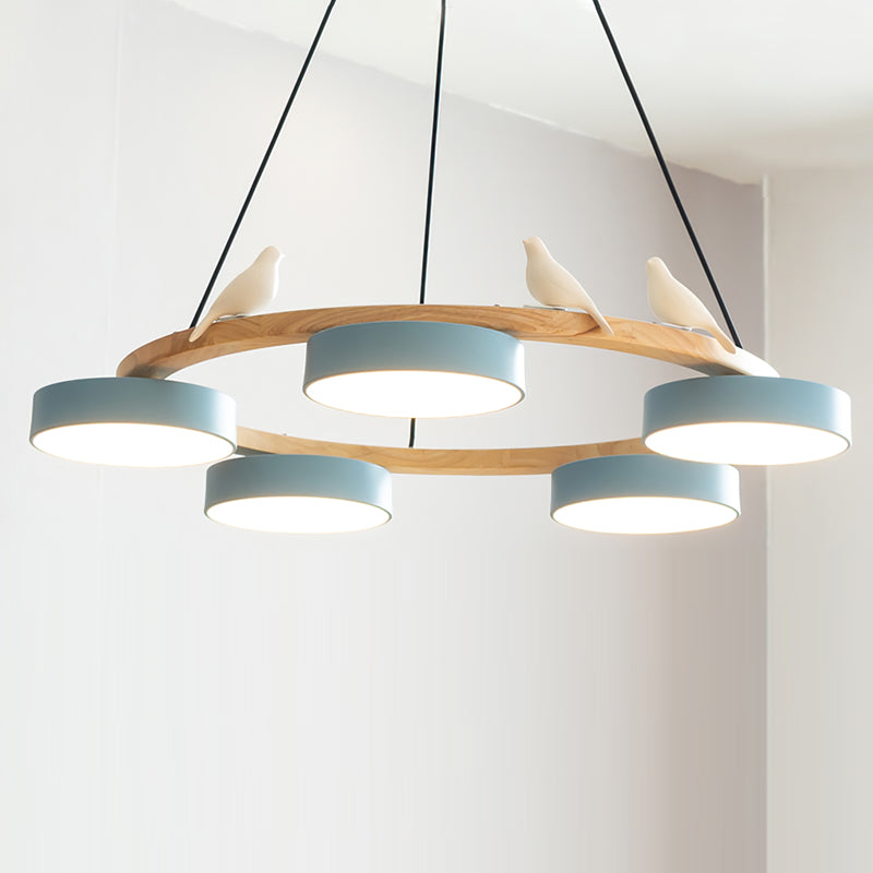 Ronde hanglamp met vogels en ronde modules