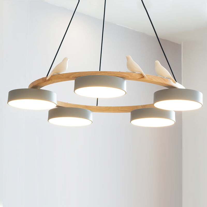 Ronde hanglamp met vogels en ronde modules