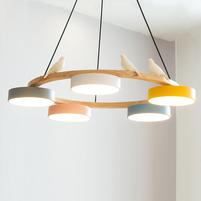 Ronde hanglamp met vogels en ronde modules
